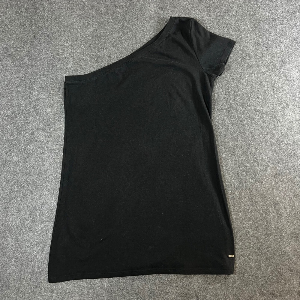Victoria's Secret PINK One Shoulder Top Black Asymmetrical Short Sleeve Medium